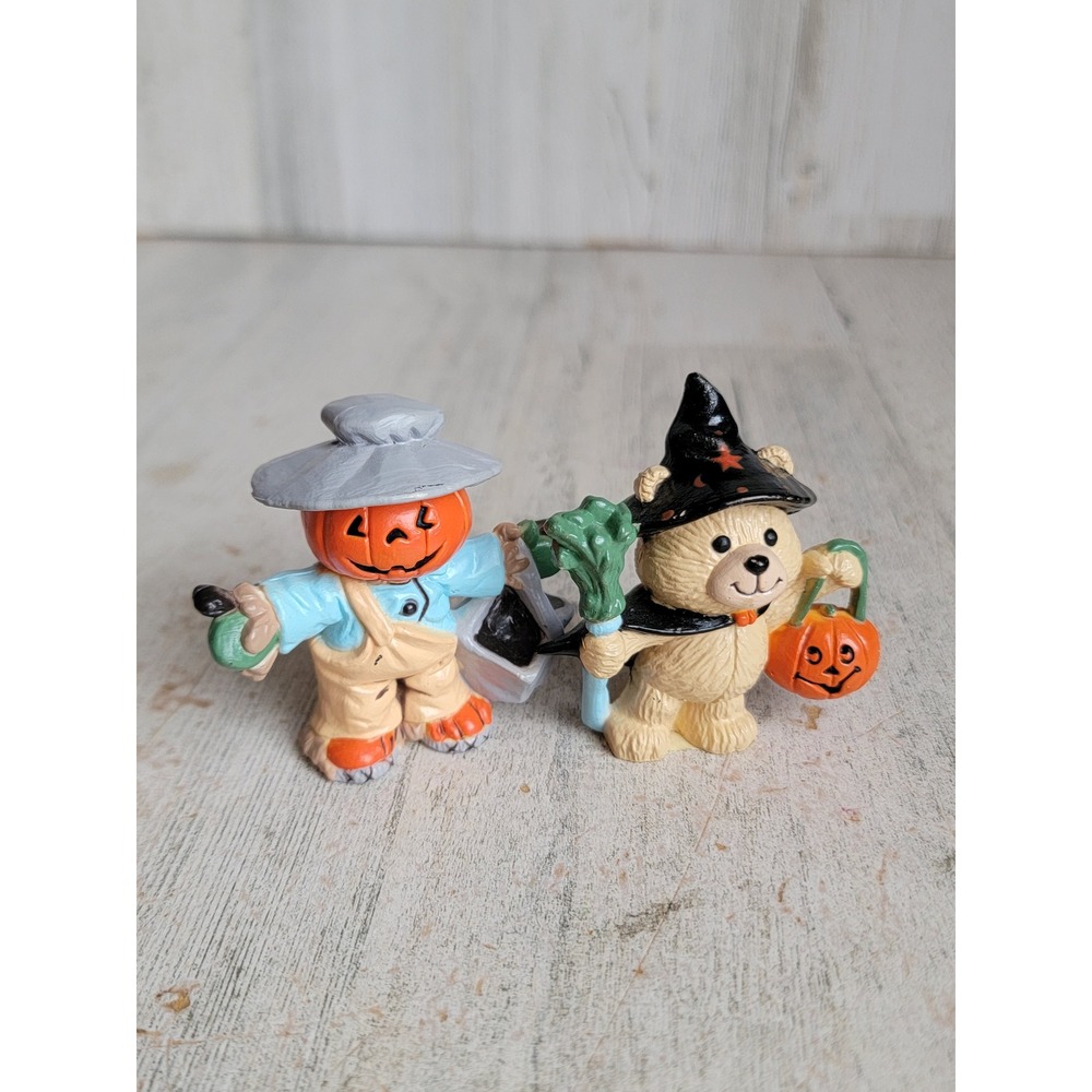 Enesco jack-o'-lantern Scarecrow teddy bear witch minifigure vintage set